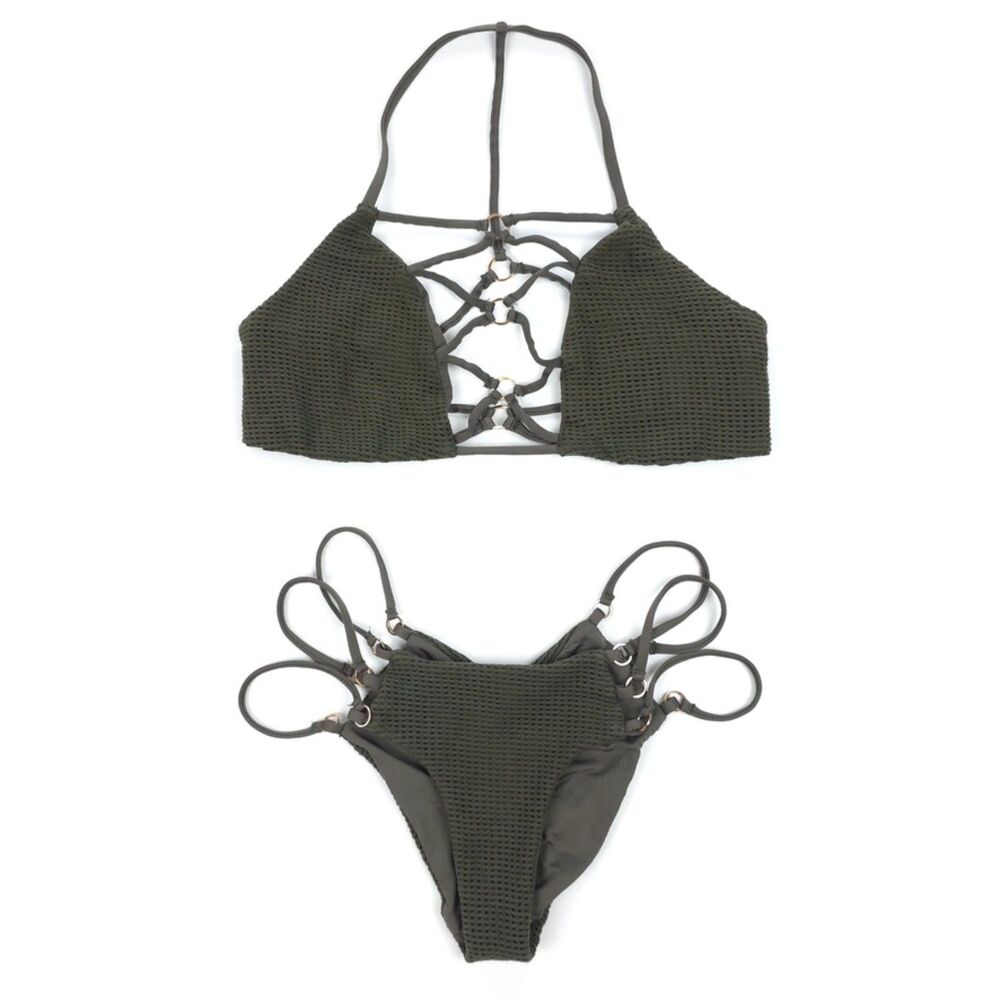 BLUE LIFE Lace Up Harness Bikini Top Infinity Skimpy Bottom Set Mermaid Boho